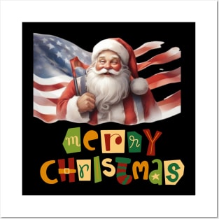 Usa flag merry christmas santa family friends, funny most likely Posters and Art